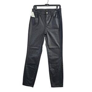 Express Pants Women 10 Black Solid Faux Leather Coated High Rise Slim Straight
